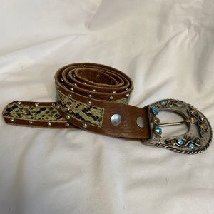 Blue and brown studded belt
